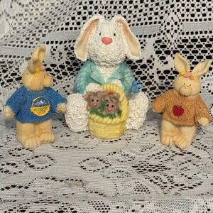 A.C. Moore Resin Easter Bunny Figurine Set Mother with Basket and Two Babies